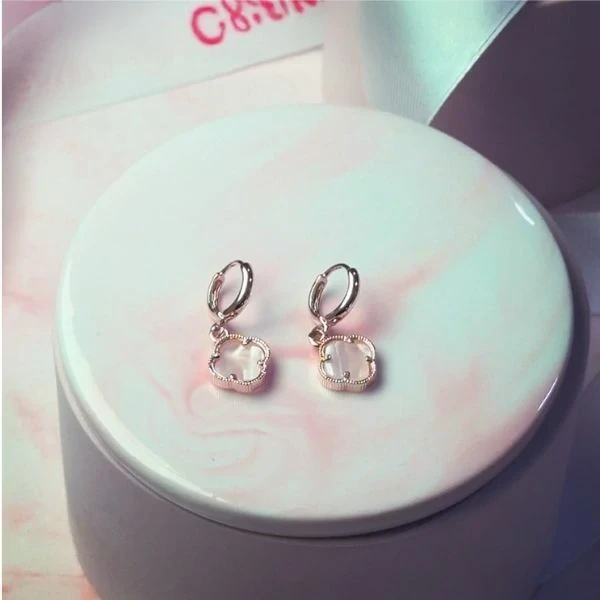 Clover Drop Earrings - White